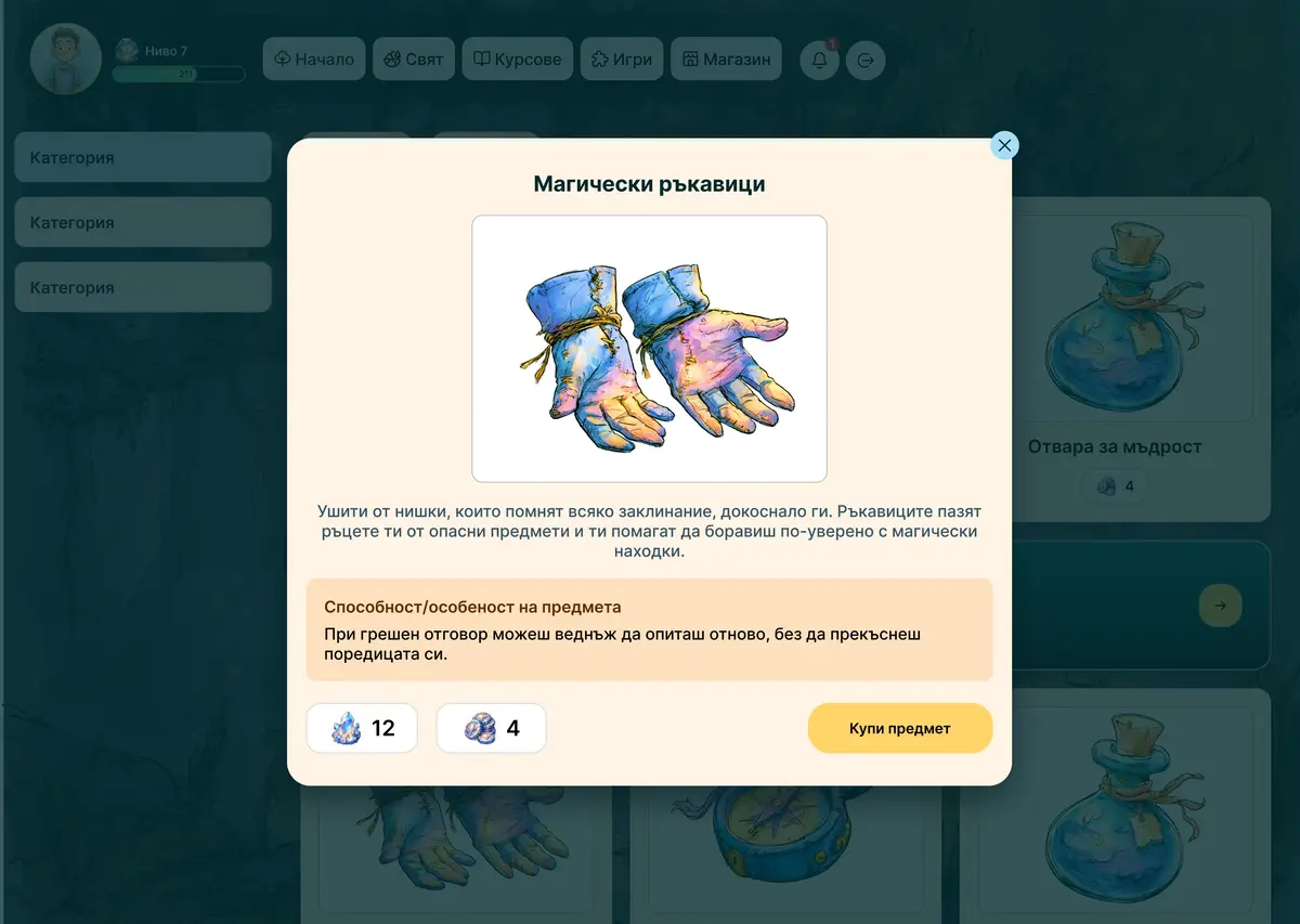A magical artefact in Intreea: gloves that give a second try after a wrong answer.
